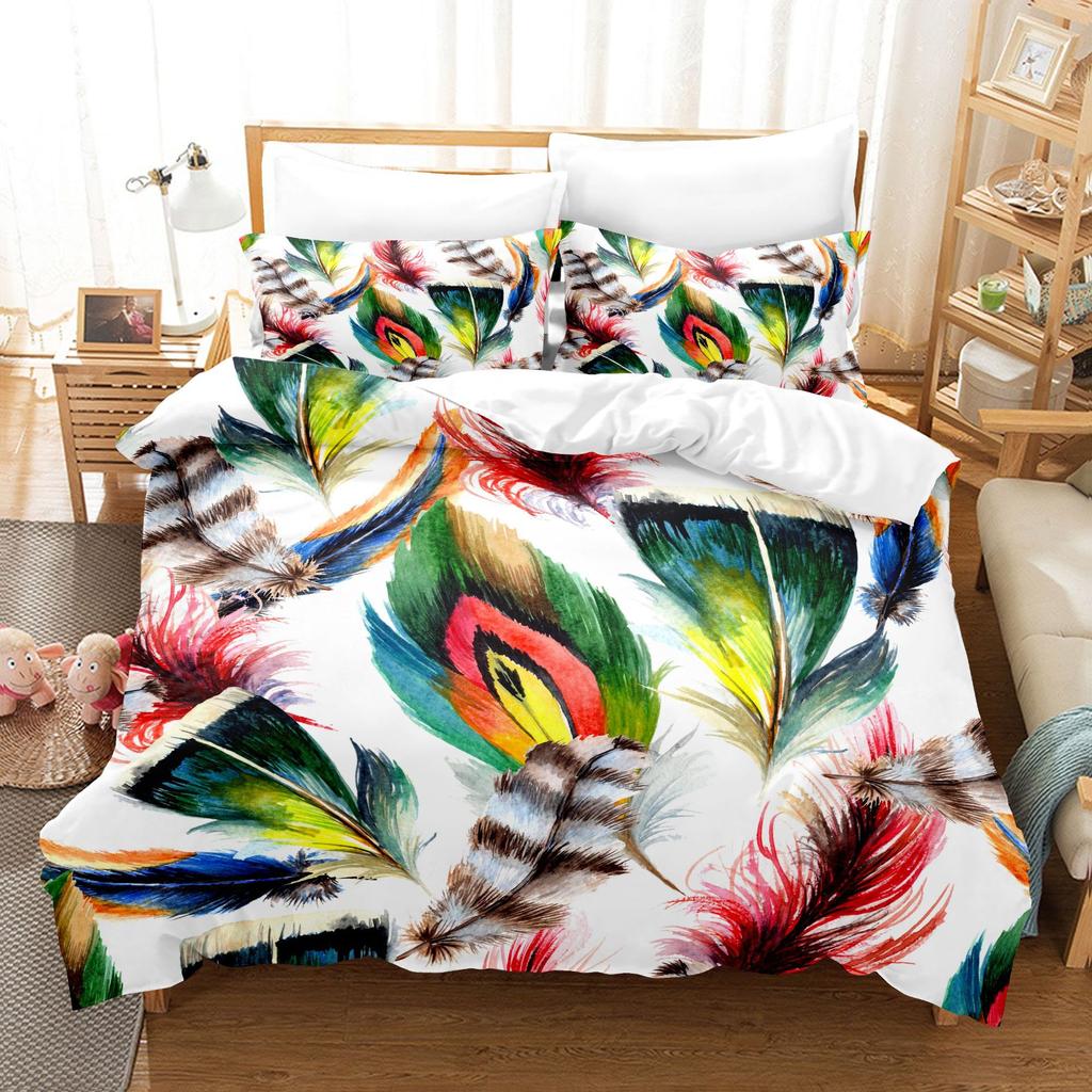 Home Bedding Set Feather Pattern Quilt Cover and Pillow Cover Bedding Set AU/EU/US Full Size Bedding Set