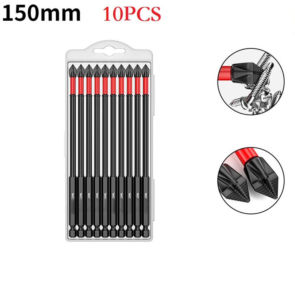 10pcs PH2 Magnetic Cross Screwdriver Bit Set Anti-Slip Long Alloy Steel 25-150mm For Electric Or Manual Use
