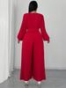 Plus Size Women's Elegant Long-Sleeve Pleated Jumpsuit with Cinched Waist