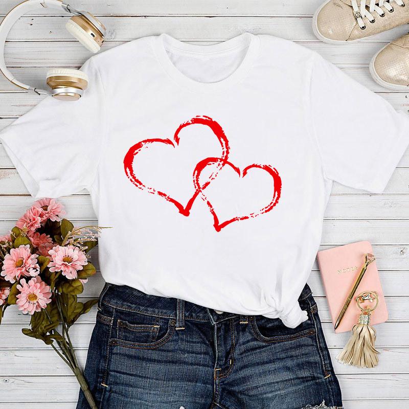 Fashion Women Love Heart Print T Shirt Funny Casual O-Neck Short Sleeves T-Shirt Summer Female Tee Shirt