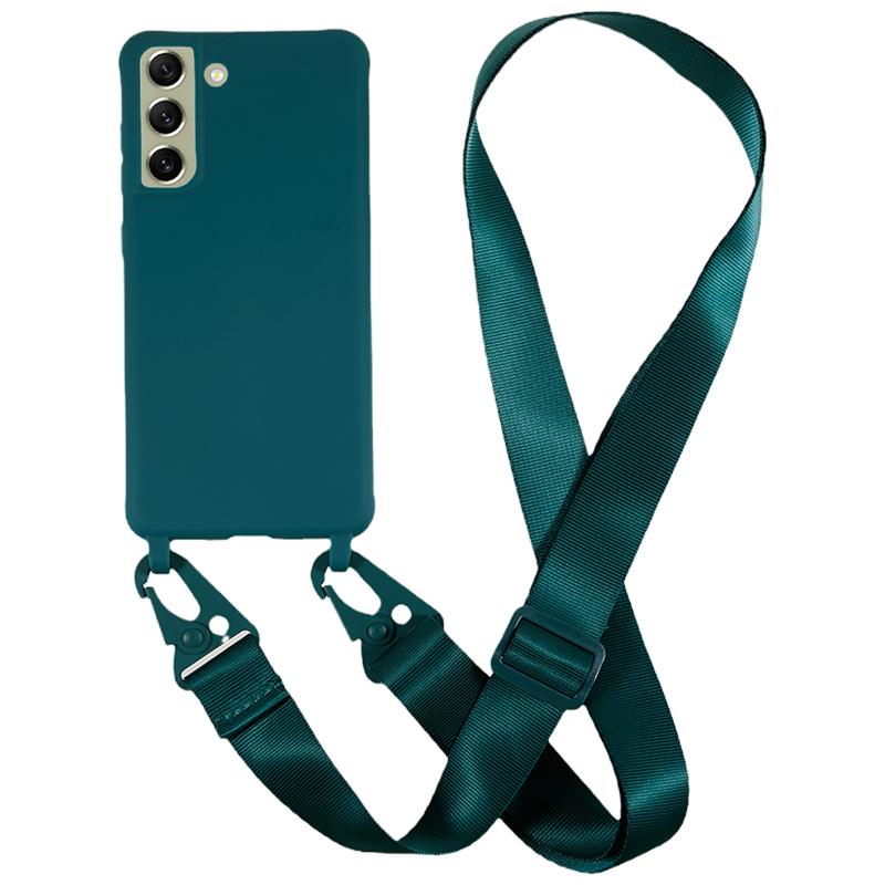For Samsung Galaxy S21 FE 5G Soft TPU Matte Phone Case Anti-drop Cover with Wide Lanyard