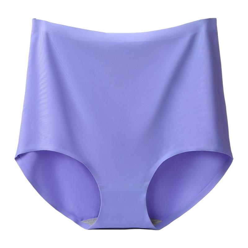 Breathable Women's High Waist Seamless Cotton Crotch Panties - Thin Ice Silk, White, Abdomen Control.