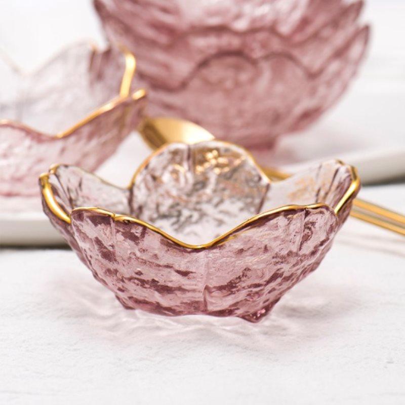 Small Glass Dish Gold Inlay Glass Sauce Bowl Seasoning Plate Fruit Sala Bowl