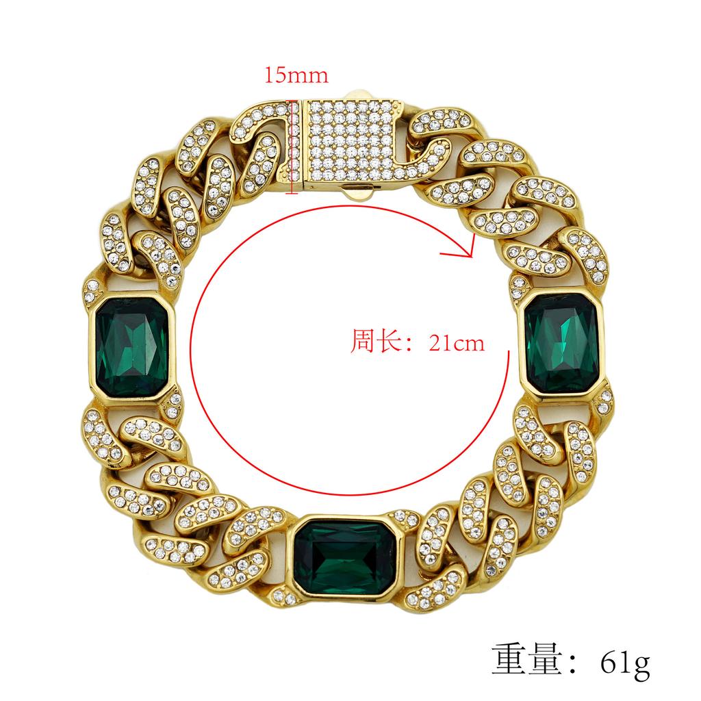 New Hip Hop Fashion Light Luxury Full Diamond Colored Gemstone Bracelet