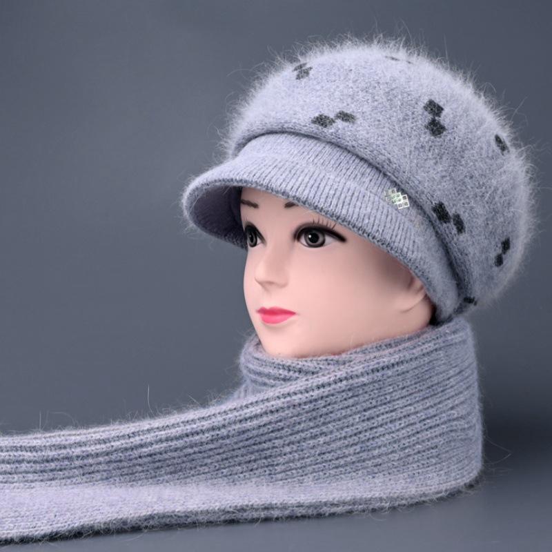 Elegancki dziergany kapelusz typu kaczy dziób z ochroną uszu dla kobiet, jesienno-zimowy, podszyty aksamitem