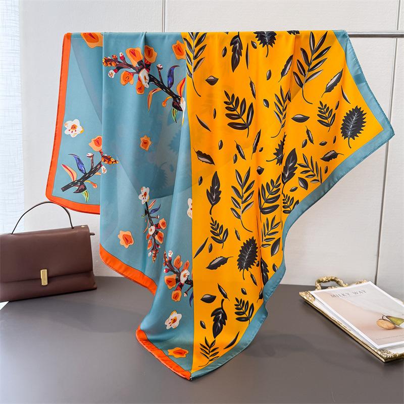 Spring And Summer Thin Simulated Silk Printing Large Square Scarf Silk Scarf Shawl Headscarf Beach Scarf Neck Scarf Decorative Women'S Scarf