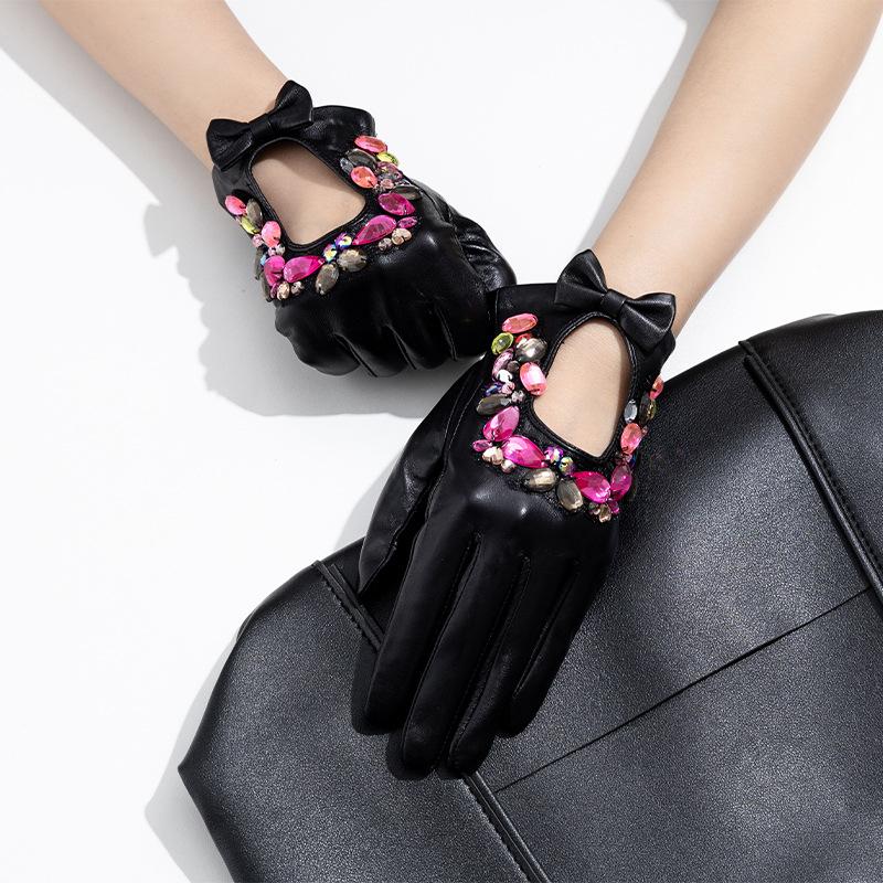Gants en Cuir Véritable Peau de Mouton pour Femme Printemps et Automne Courts Accessoires de Mode et Vêtements
