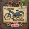 Vintage Blue Moped Mobylette Metal Sign, Retro Garage Wall Art Tin Poster