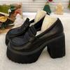 Fashion Gothic Chunky High Heels Pumps for Women 2025 Spring Patent Leather Platform Loafers Woman Black Thick Heeled Jk Lolita Shoes