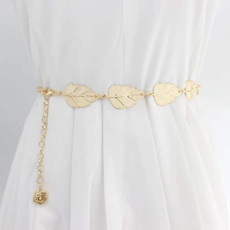 Spring and Summer Dress Waist Chain for Women's Metal Big Leaf Chain Simple and Versatile Skirt Shirt Decoration Thin Waist
