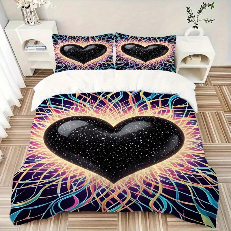 3Pcs Cosmic Heart Printed Bedding Set, Breathable And Soft,(Includes 1 Duvet Cover And 2 Pillowcases, Quilt Not Included) Yy250815168