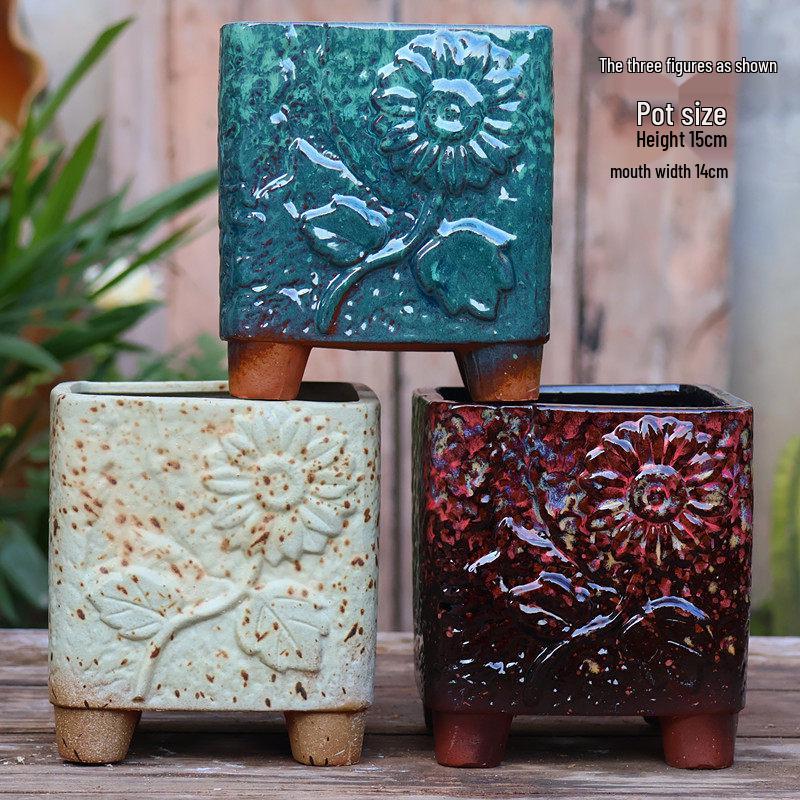 Large Retro Square Ceramic Succulent and Orchid Pot