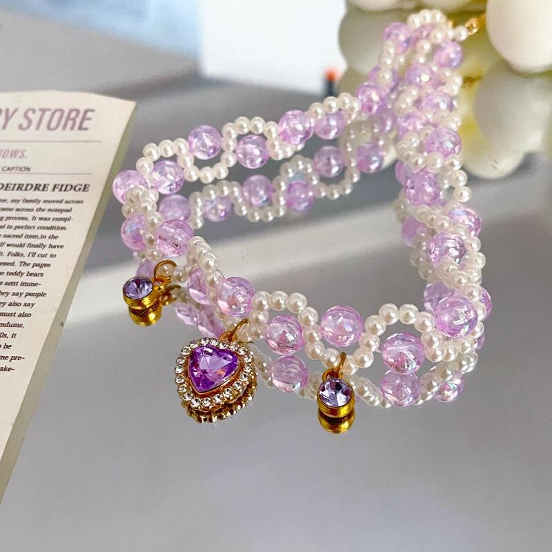 Original Pet Cat Pet Dog Necklace Exquisite Pearl Handmade Love Beaded Collar Korean Version