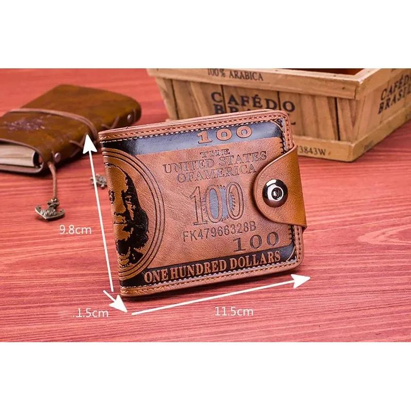 Men's Wallets with 100 US Dollar Pattern Hasp Male Leather Wallet with Zipper Card Holder Coin Pocket Purse cartera hombre