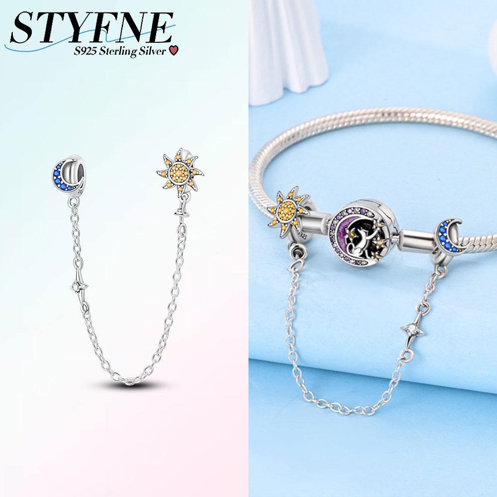 

Charms Copper Sun Moon And Stars Safety Chain Beads Fit Charms Plata Original Bracelet Women Jewellery Making Fine Gifts