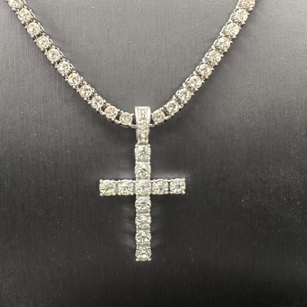4mm Alloy Cuban Tennis Chain Necklace: Hip Hop Layered Clavicle Jewelry with Pendant for Men