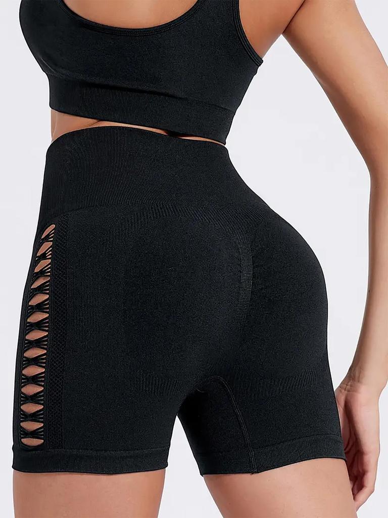Women's High-Waisted Seamless Butt-Lifting Cutout Yoga Shorts