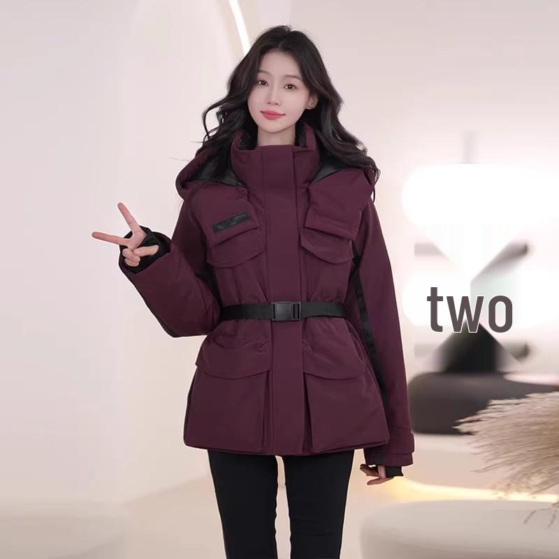 

Женская модная парка с капюшоном на белом утином пуху - Приталенная, Утепленная зимняя ветровка XXL [130-145]