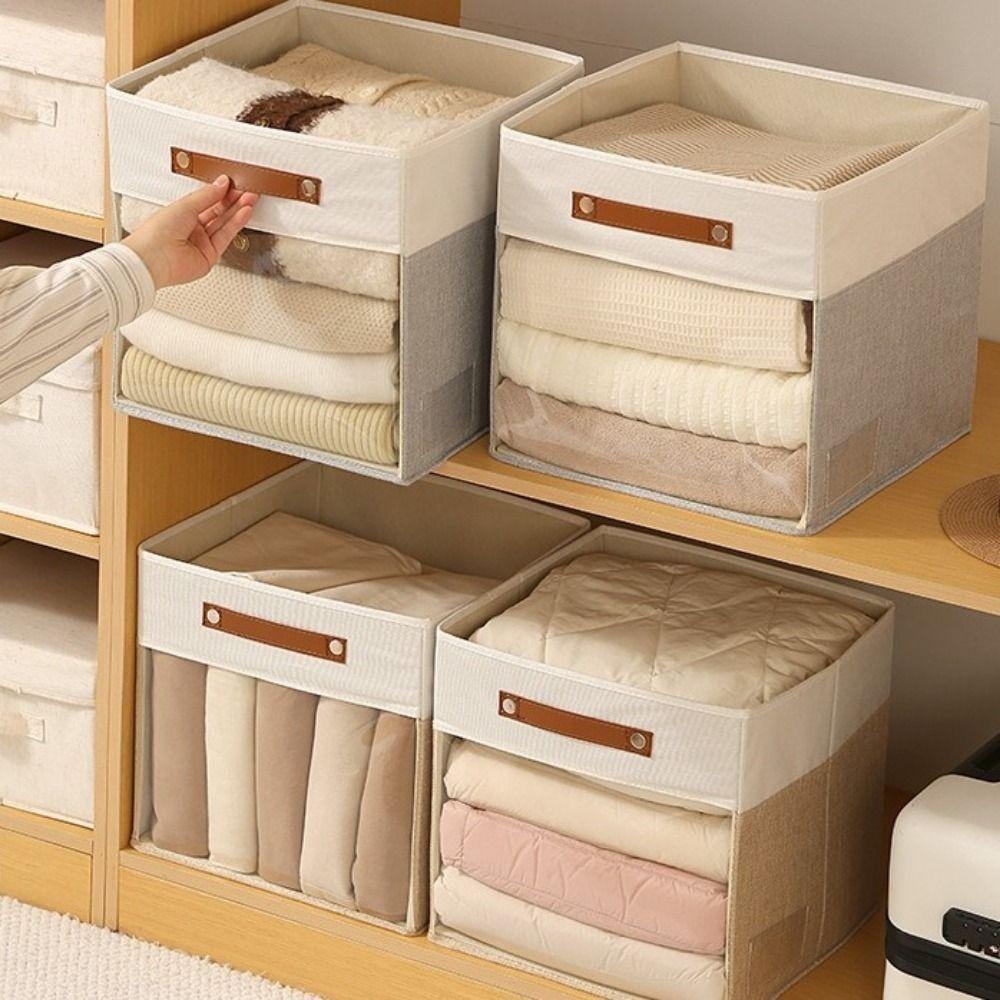 Non-woven Fabric Square Storage Box Folding Stackable Clear View Clothes Storage Box with Handle Large Capacity