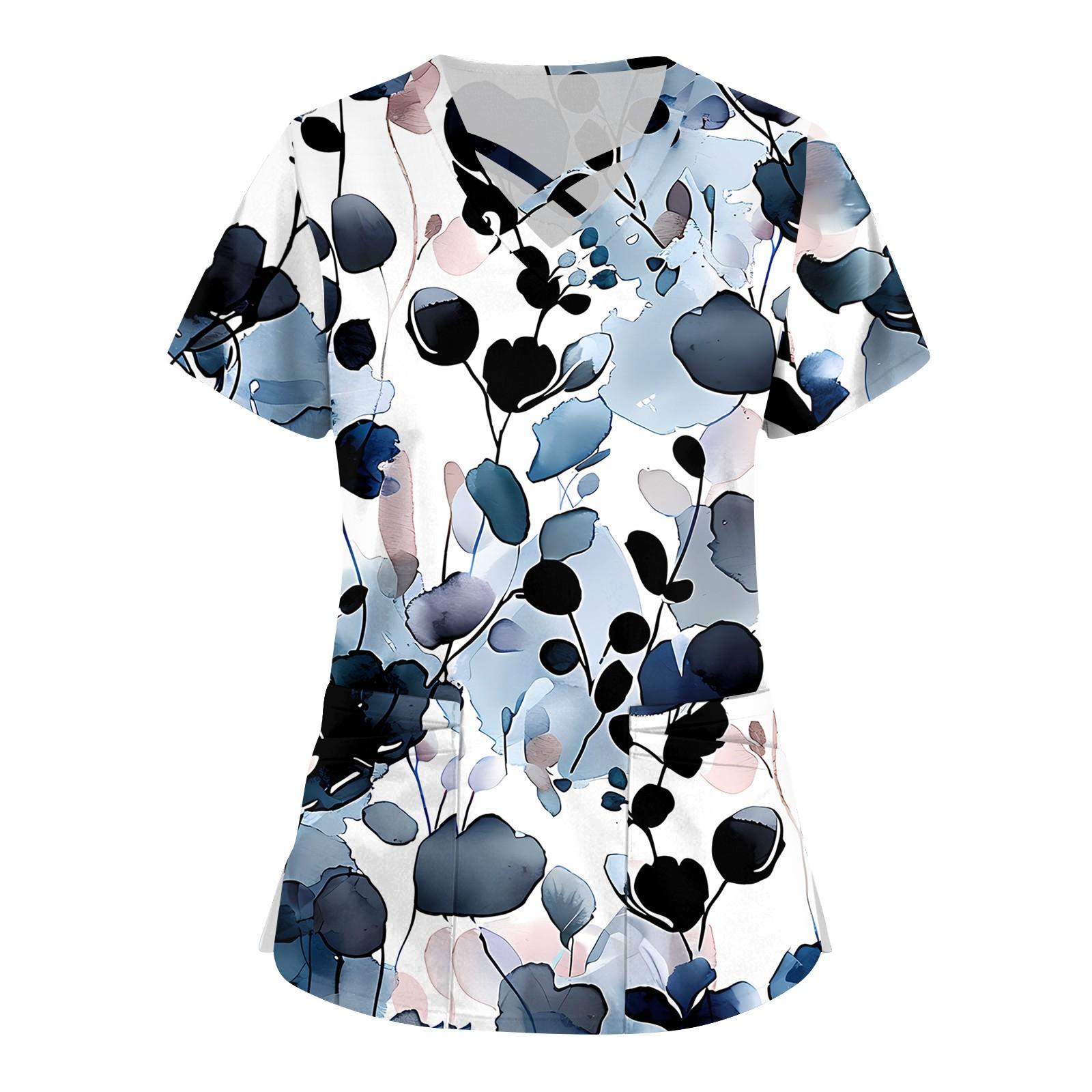 

Женский топ с коротким рукавом и V-образным вырезом, принтом и карманом Dry-nurse XXXXXL тёмно-синий