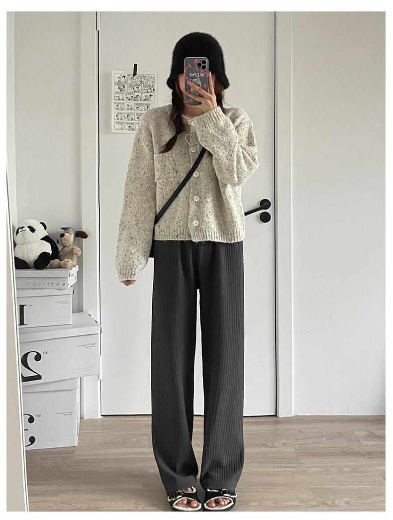 

Женские трикотажные брюки широкого кроя с высокой талией - Весна/Осень Белые повседневные брюки One Size (80-140 jin) серый