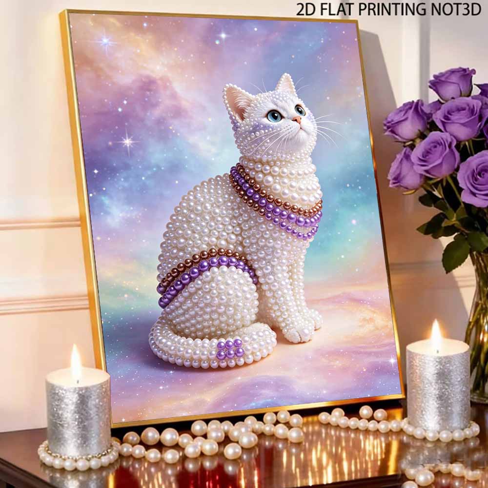 5D Pearl Kit Pearl Cat Design DIY Enamel Art for Living Room Bedroom Wall Decoration Handmade Gift