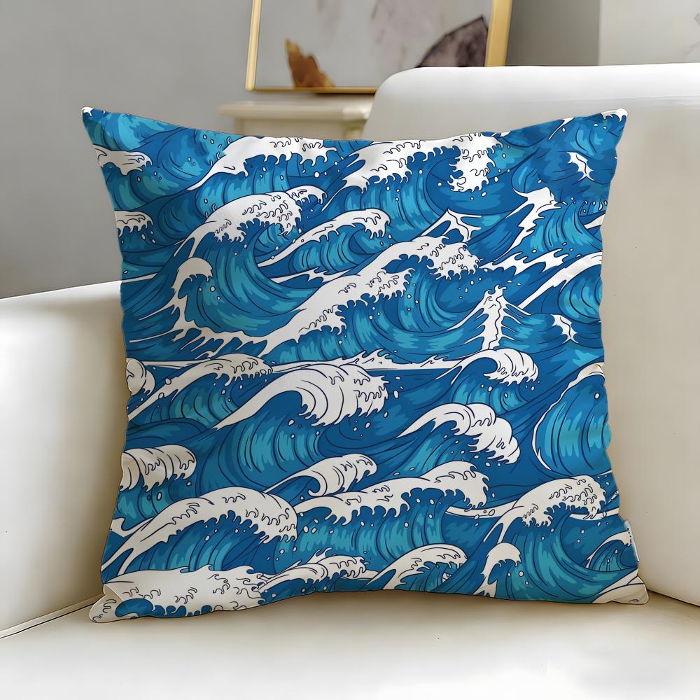 Wave Pattern Cushion Cover Soft EasyWash Pillow Case Versatile for Couch Bed Travel and Office