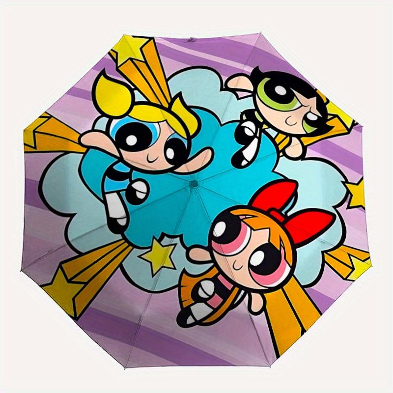 

1pc Powerpuff Girls Automatic Umbrella - 8-Rib Foldable Design, Outdoor Adventures, and Family Celebrations, Durable Canopy Material yy250823108