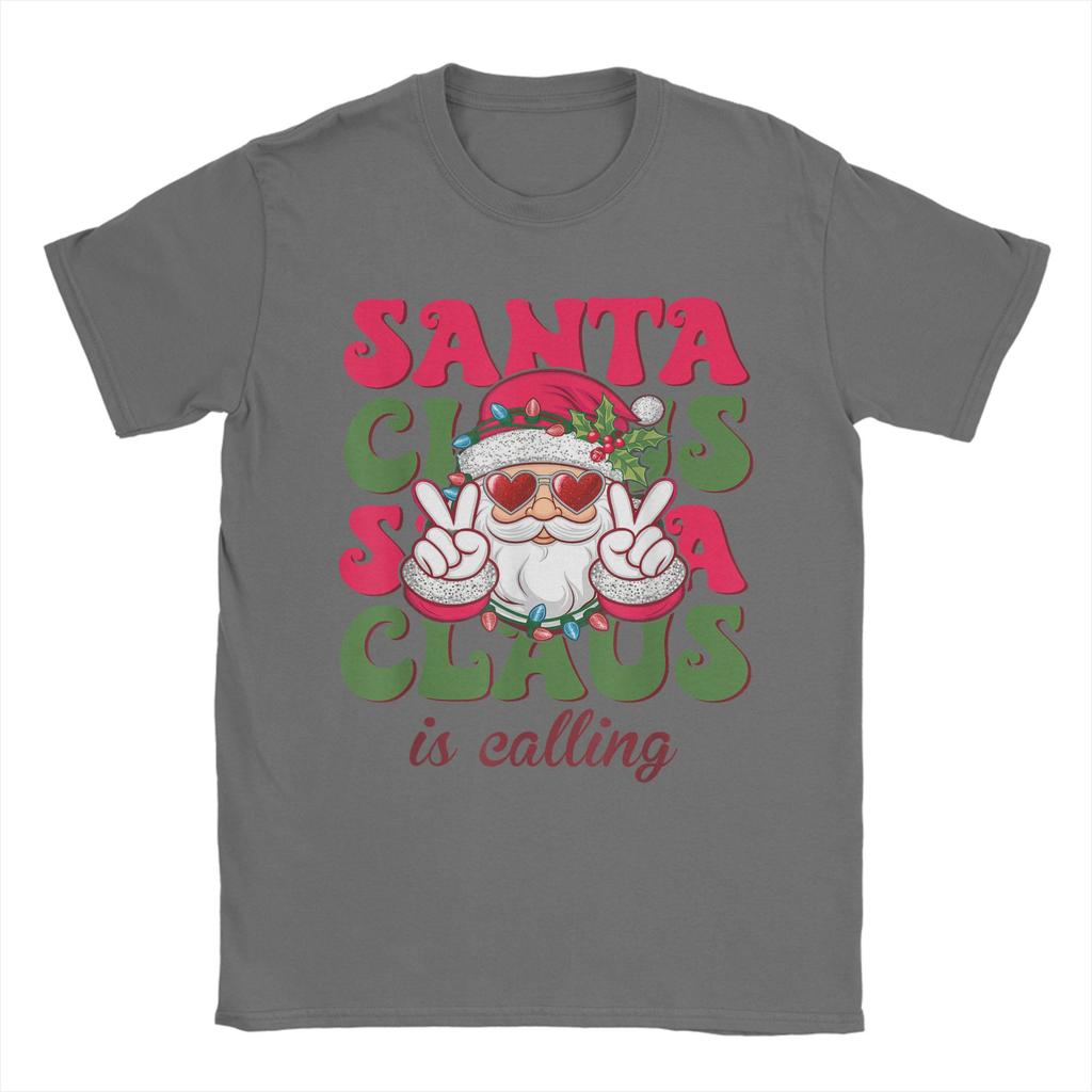 Merry Christmas Santa Clause is Calling Ringing in Holidays Men T Shirts  Fun Tee Shirt Short Sleeve Crew Neck T-Shirt Clothing