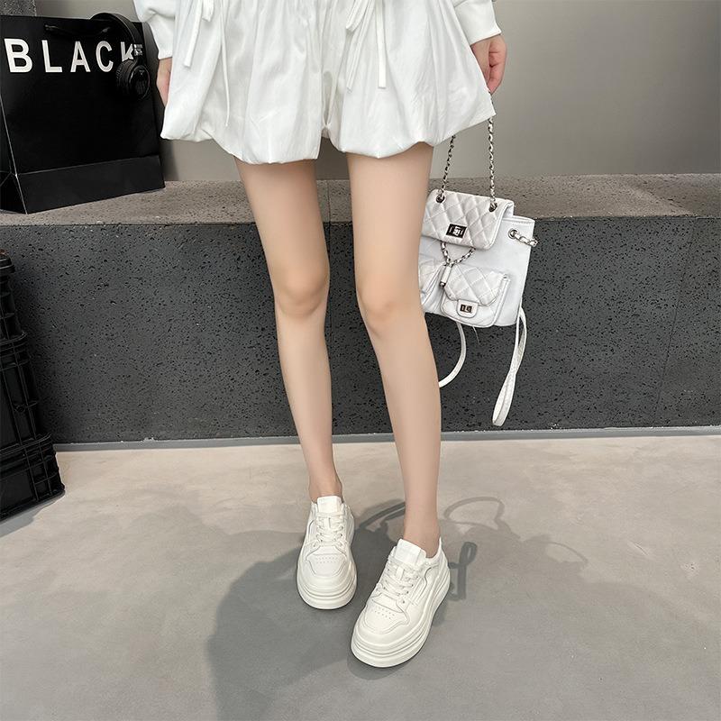 Autumn Thick-soled Lace-up Leather Little White Shoes Women's Round Head Casual Shoes Women's Thick-soled Inner Height-increasing Student Shoes