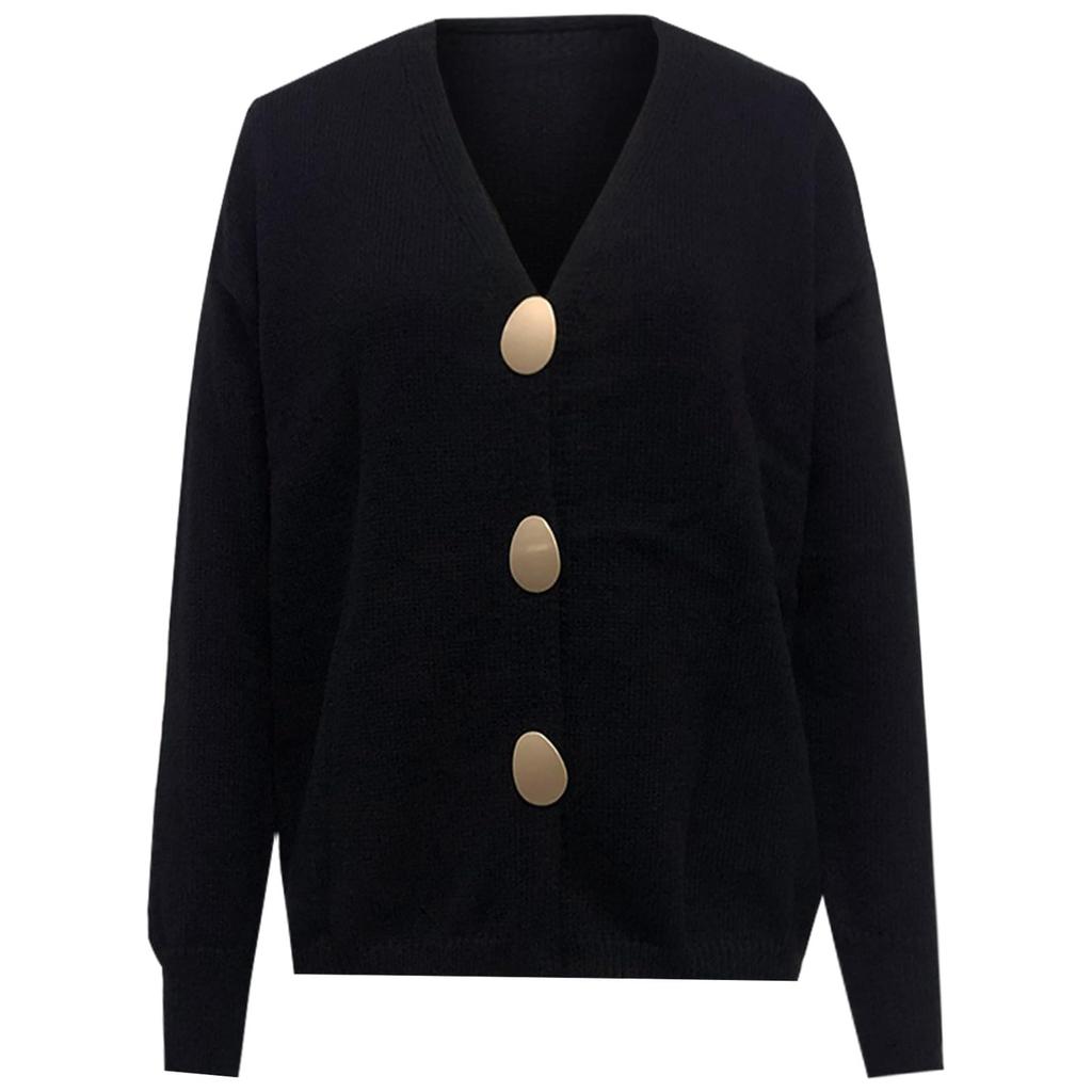 Damenmode Lockerer geknöpfter V-Ausschnitt Einfarbiger Langarmmantel