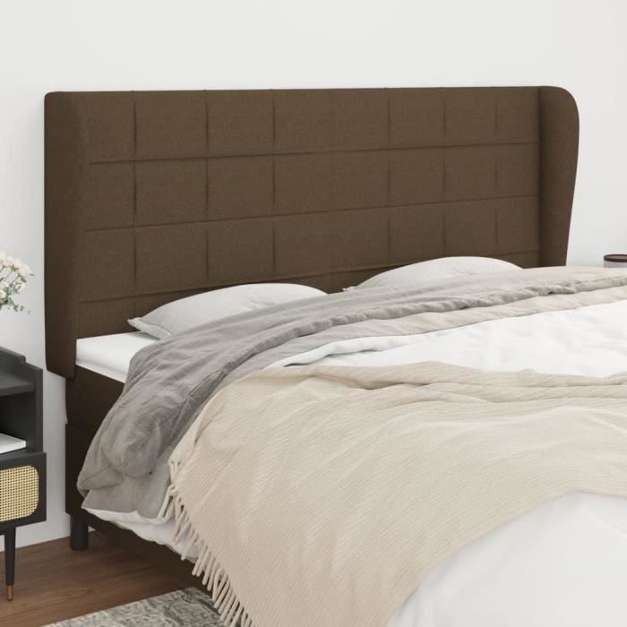 VidaXL Tête de lit avec oreilles Marron foncé 203x23x118-128 cm Tissu3117981