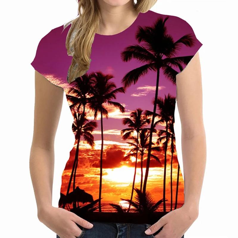 Hawaii-T-Shirts mit Palmen, 3D-Druck, für Damen, Streetwear, lässig, kurzärmelig, übergroß, Harajuku, Damen-Tops, Tees, Kleidung
