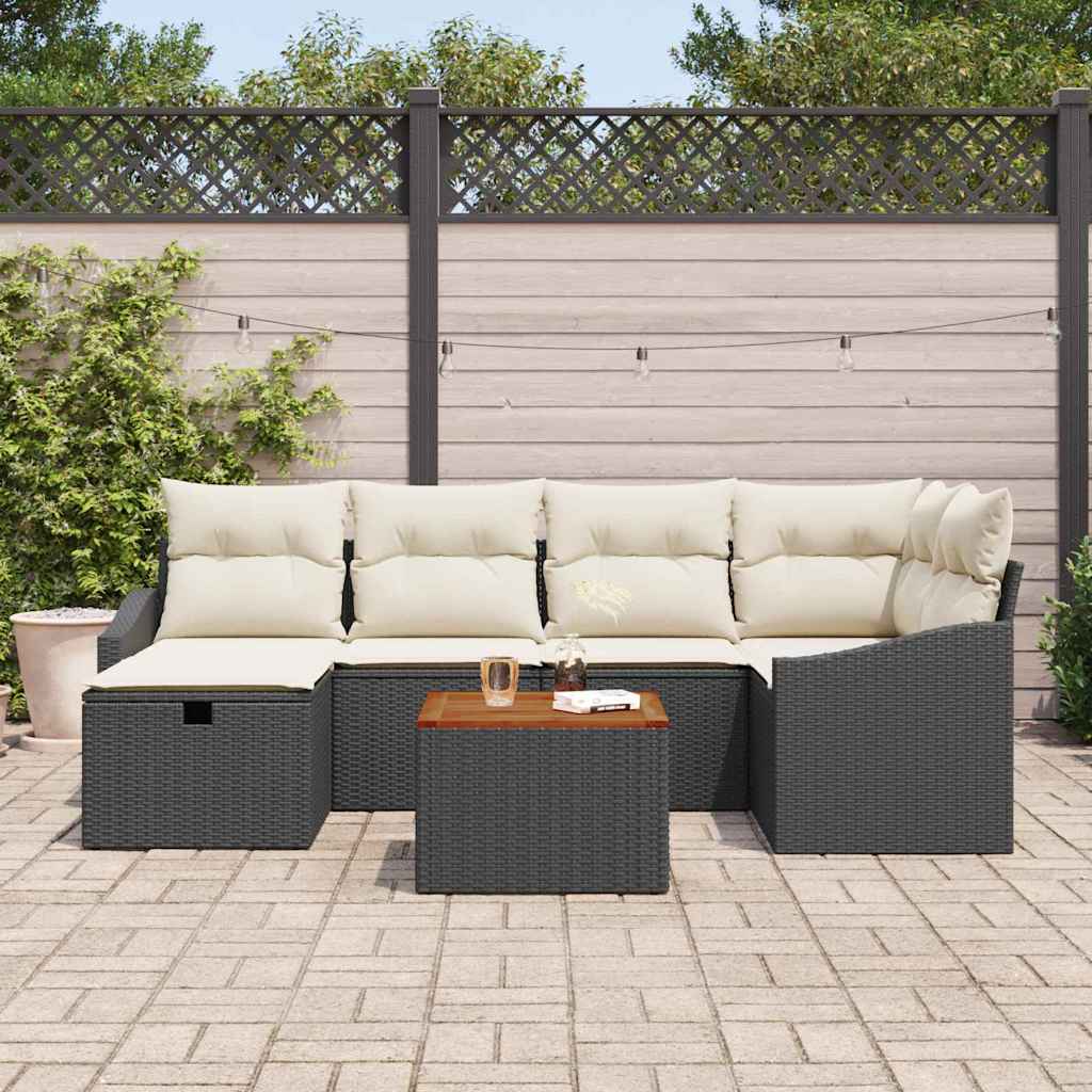 Garden Sofa Set with Cushions 7 pcs Black Poly Rattan