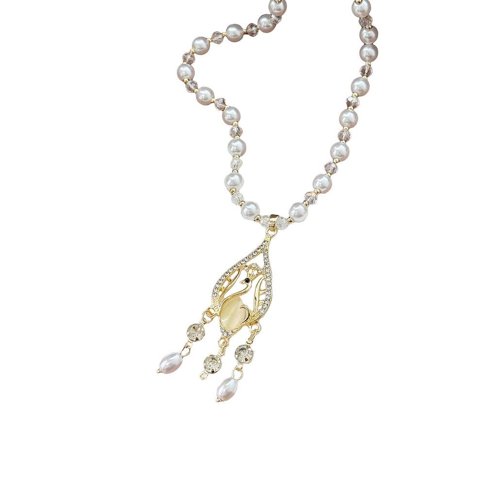 New Chinese Style Peacock Pearl Necklace With Alloy Pendant For Women
