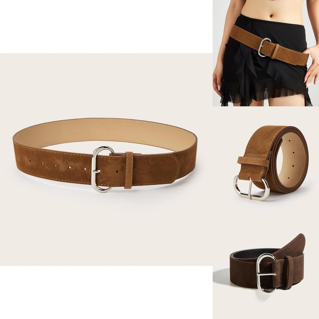 Street Style Solid Color Suede Women Wide Belt For Casual Wear