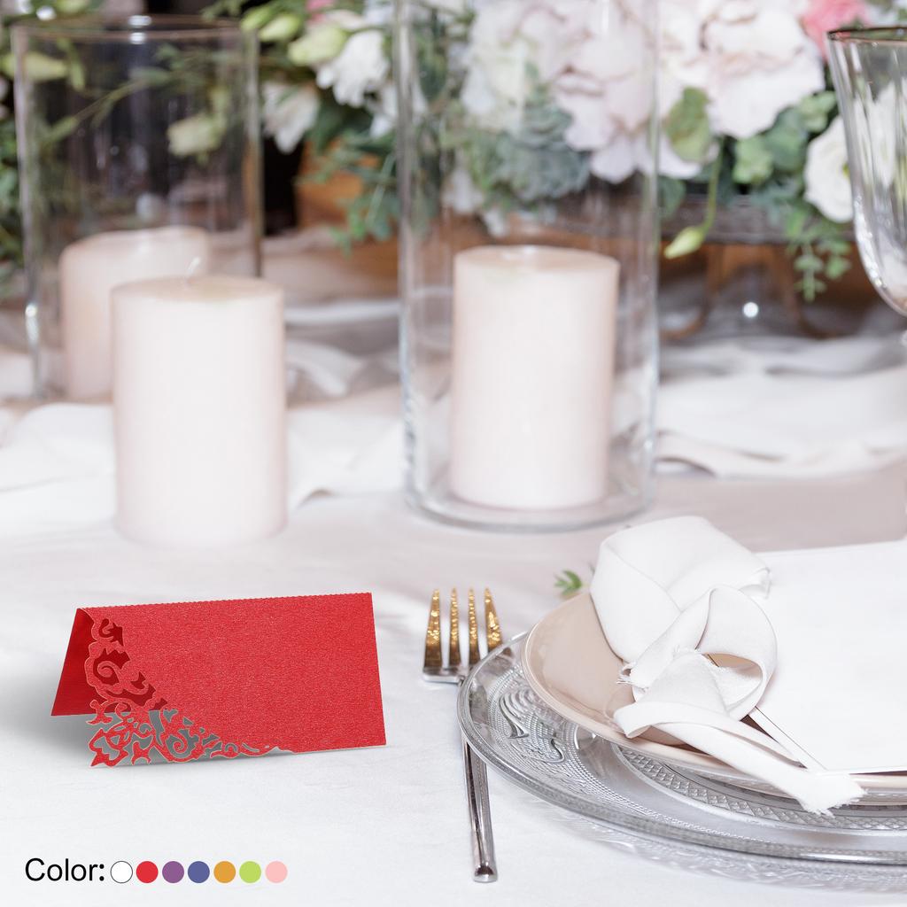 50pcs Table Name Place Cards 3.9 x 3.9" Favor Decor Hollow Design Seat Blank Card for Wedding Party Seating Place Cards