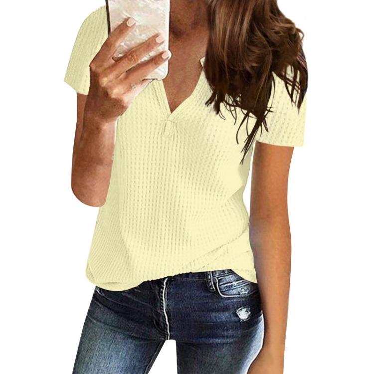 Women Casual Loose V Neck Short Sleeve Top Medium Long New Spring Summer