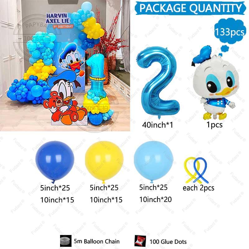 

133 шт. Набор арки из воздушных шаров на тему мультфильма «Дональд Дак» для украшения сцены фестиваля на детской вечеринке по случаю дня рождения, свадебной вечеринке, детские игрушки 40inch