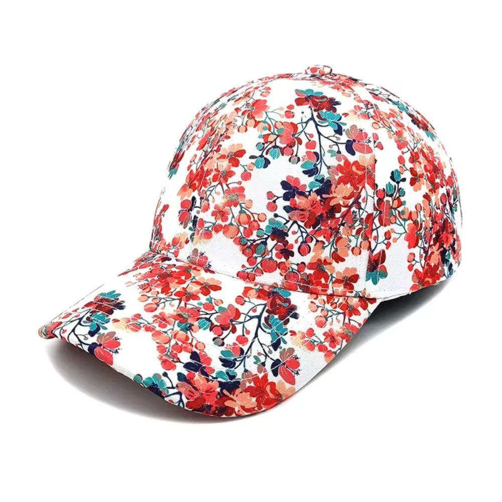Personality Flower Print Baseball Cap Adjustable Breathable Sun Cap Lightweight Sun Protection Duck Tongue Hat For Men Women