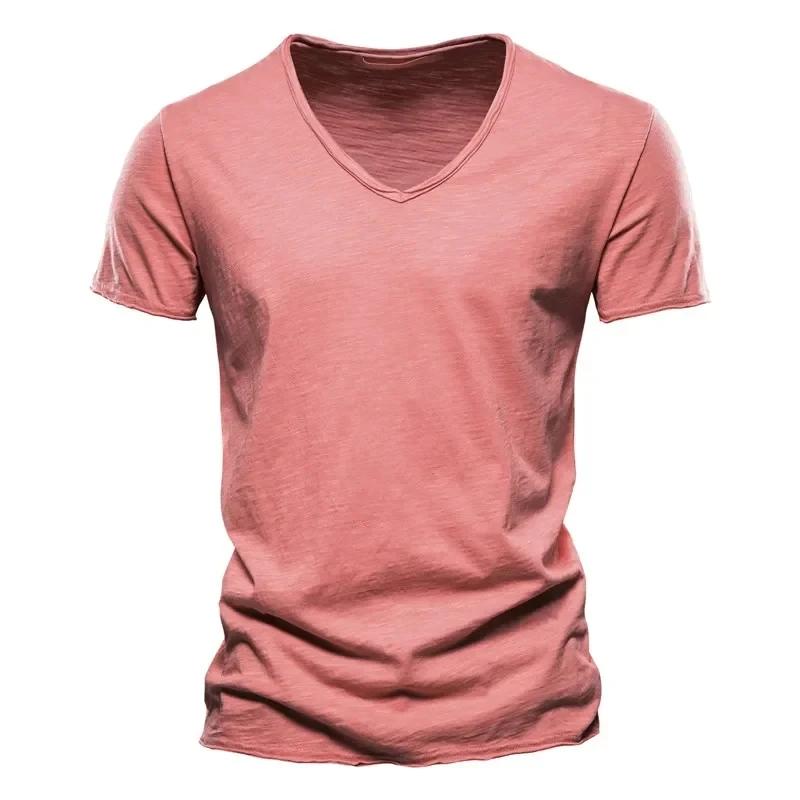 Cotton Men T Shirt Tops V Neck Thin Short Sleeve Tees High Quality Men's Fashion Fitness T-shirt for Men Size