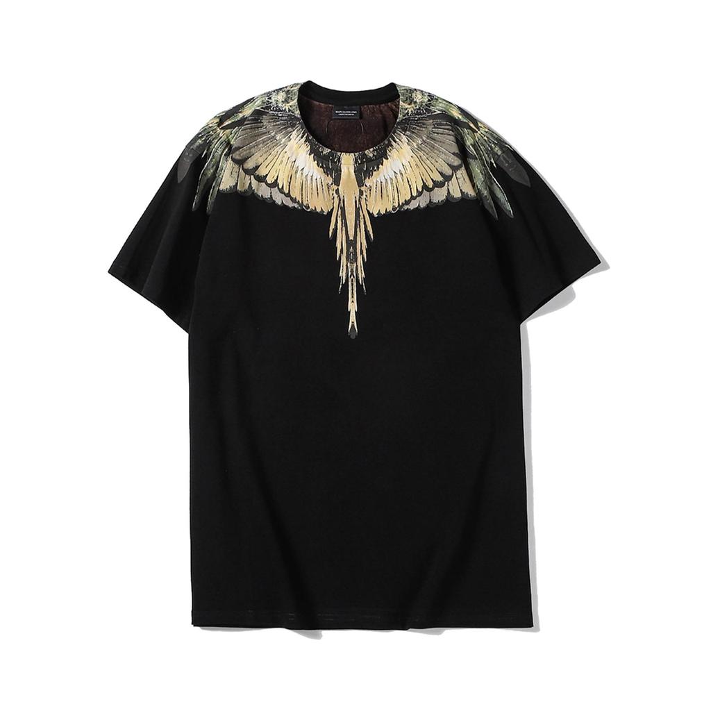 Marcelo Classic Phantom Wings Short Sleeve T-Shirt with Colorful Feathers and Lightning Design
