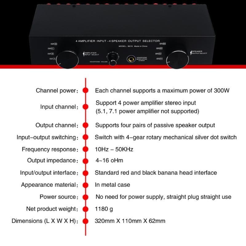 4 In 4 Out Passive Amplifiers Speaker Selector Switcher Sound Switching Distributor Comparator Sound Quality Without Loss