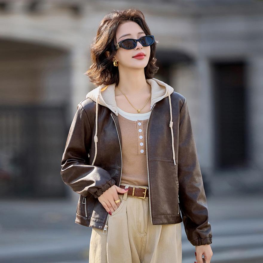 

Модная повседневная женская кожаная куртка со съемным капюшоном, новая маленькая универсальная кожаная куртка для весны и осени 2XL