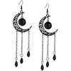 Gothic Black Moon Earrings Stars Hollow Moon Demon Fringe Paganism Witchcraft Earhook For Women Black Stone Mystery