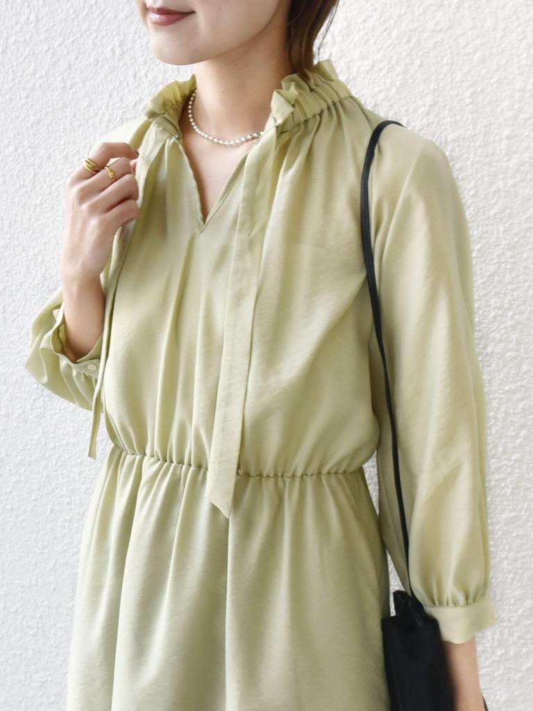 SHIPS for women Gathered Bow Light One Size Dress, Neck, 3/4 Sleeves, Tie, Green, 314514732,