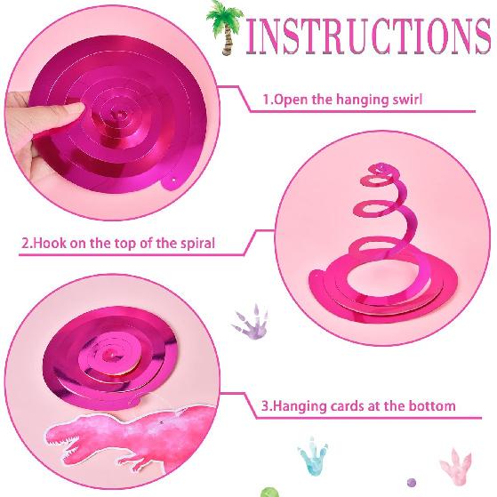 WERNNSAI Watercolor Dinosaur Party Hanging Swirl - 24Pcs Dinosaur Party Decorations for Girls Kids Birthday Baby Shower Foil Whirls Ceiling Streamers