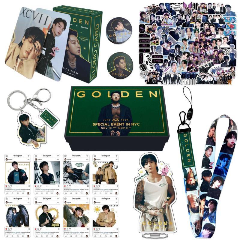 BTS Jungkook SEVEN Golden Gift Set Lomo Card Set with Stickers and Keychain
