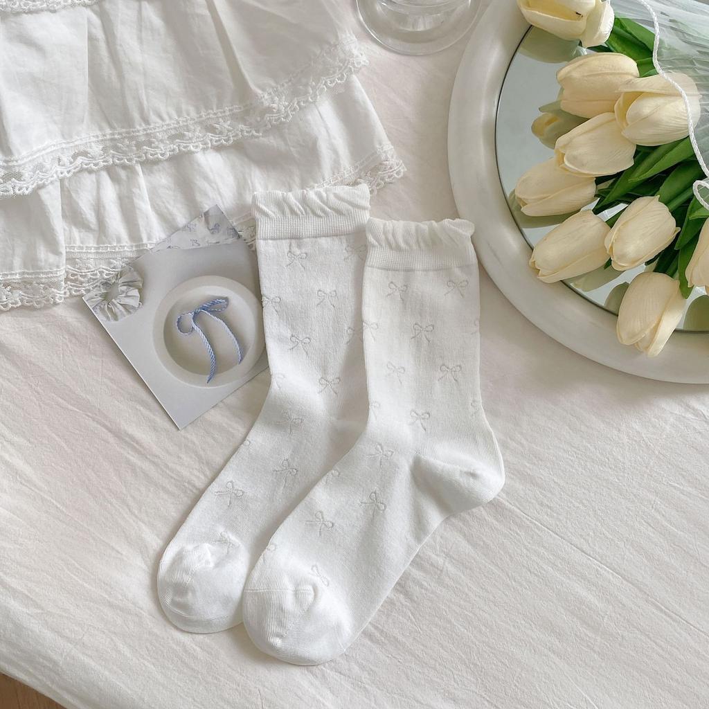 Boneless Socks, Women'S Thin Hollow Tube Socks, Bow Ballet Style Women'S Socks, Bubble Mouth Lace Piles Of Socks