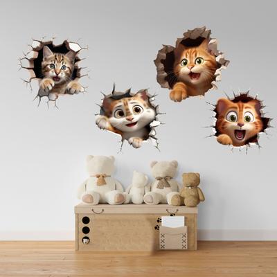 2ks 3D Cartoon Mouse Nálepky na zeď pro kočky Samolepící Odnímatelné Vodotěsné Vysoce kvalitní PVC Materiál Obtisk odolný proti opotřebení